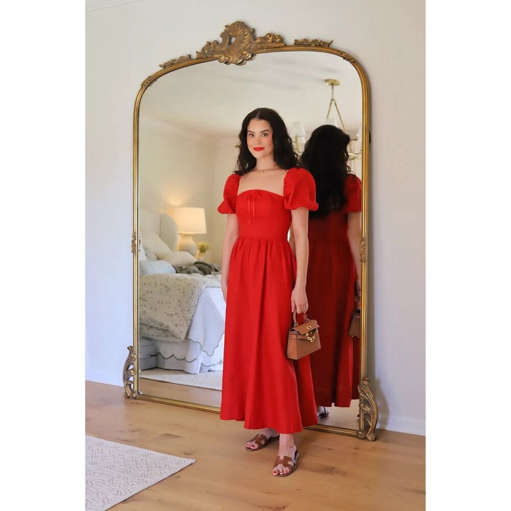 Reformation | Dresses | Reformation Marella Linen Puff Sleeve Dress Red Us  | Poshmark